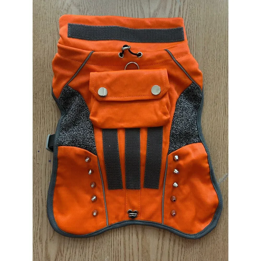 New 🐶 Doggie Harness Jacket with Pocket Gray Orange size small 14.5”x11.5”